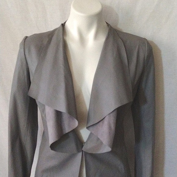 Zara Seamless Faux Leather Moto Jacket XS Waterfall Collar Open Front Light Gray - Picture 3 of 11